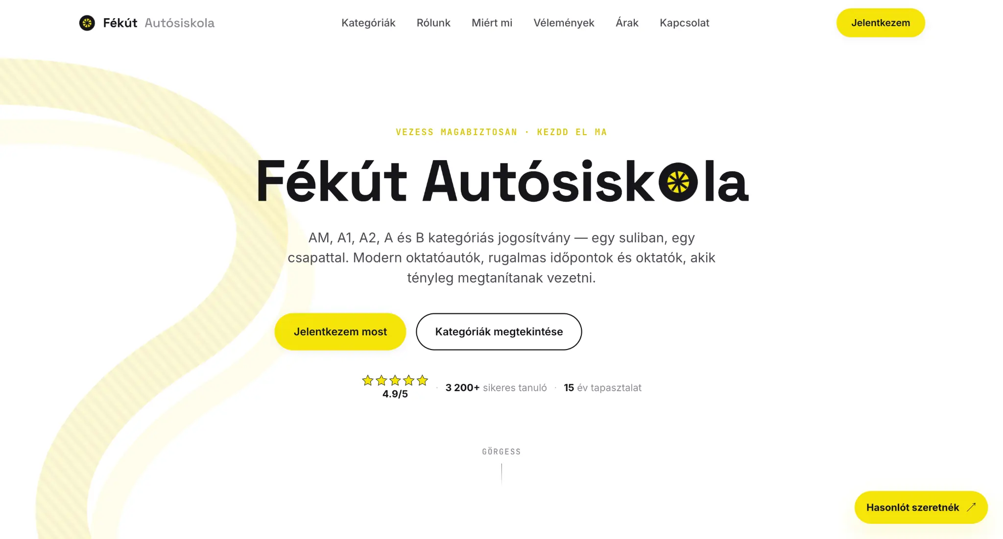A Fékút Autósiskola demó főoldala