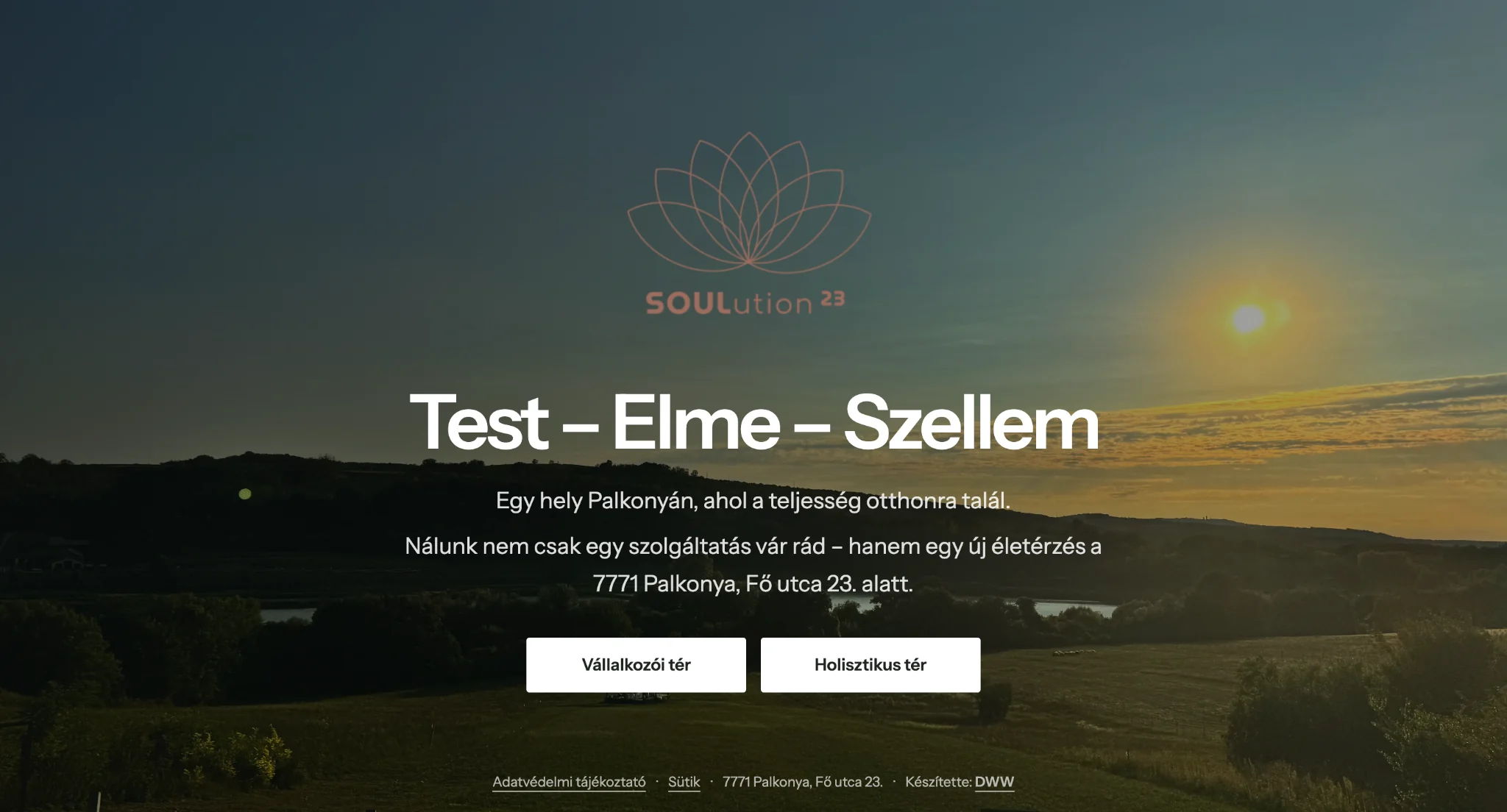 A SOULution23 weboldalának nyitóképernyője